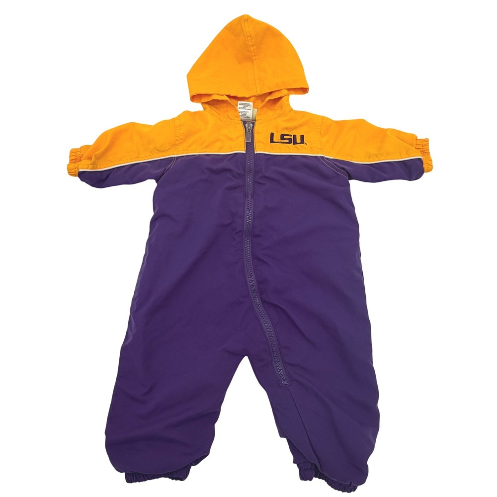 Professional Sports Club LSU Jumpsuit Infant Size 6/9M Purple Gold Hooded